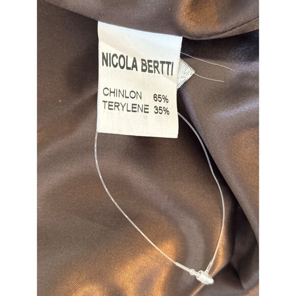 Nicola Bertti Jacket Size Small Metallic Brown Dotted Belted Missing Button NEW - Picture 11 of 11